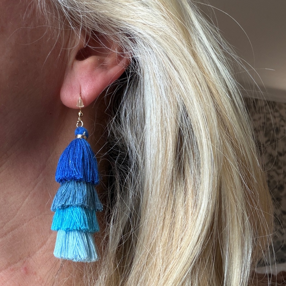 Layered Blue Tassel Drop Earrings - Women Jewelry